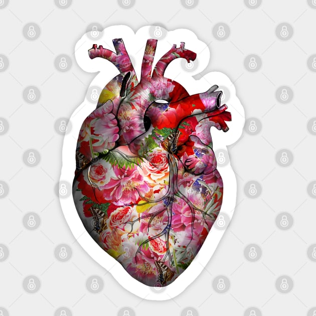 Human heart, flowers and plant lovers, Heart ,Human Anatomy art Sticker by Collagedream